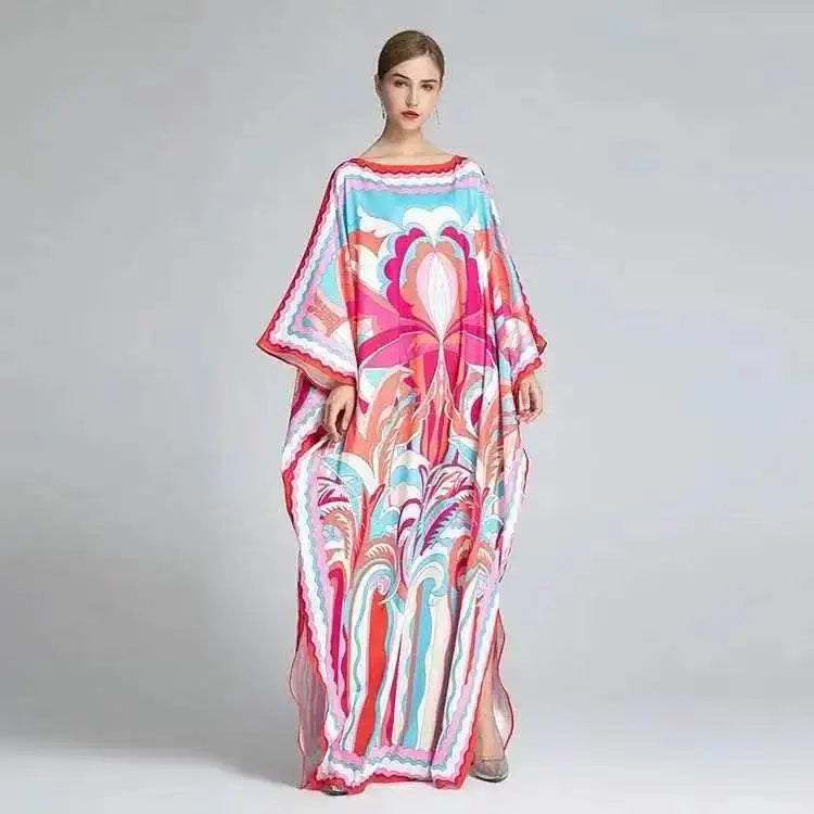 MooMoo Dress| Women's Murah Kaftan Batik Cover Up Loose V-neck|  bohemian dress plus size Beach Dress Print Floral Maxi Dress